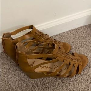 Tan  open toe wedges